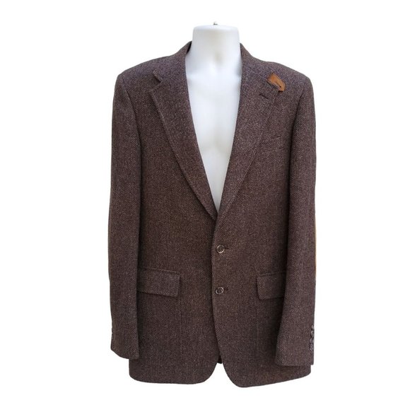 John Weitz Rochester Big Tall Men's Houndstooth Wool Blazer 36/38R Elbow Patches